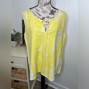 For Cynthia Yellow/White Linen Blend  Boho Top
